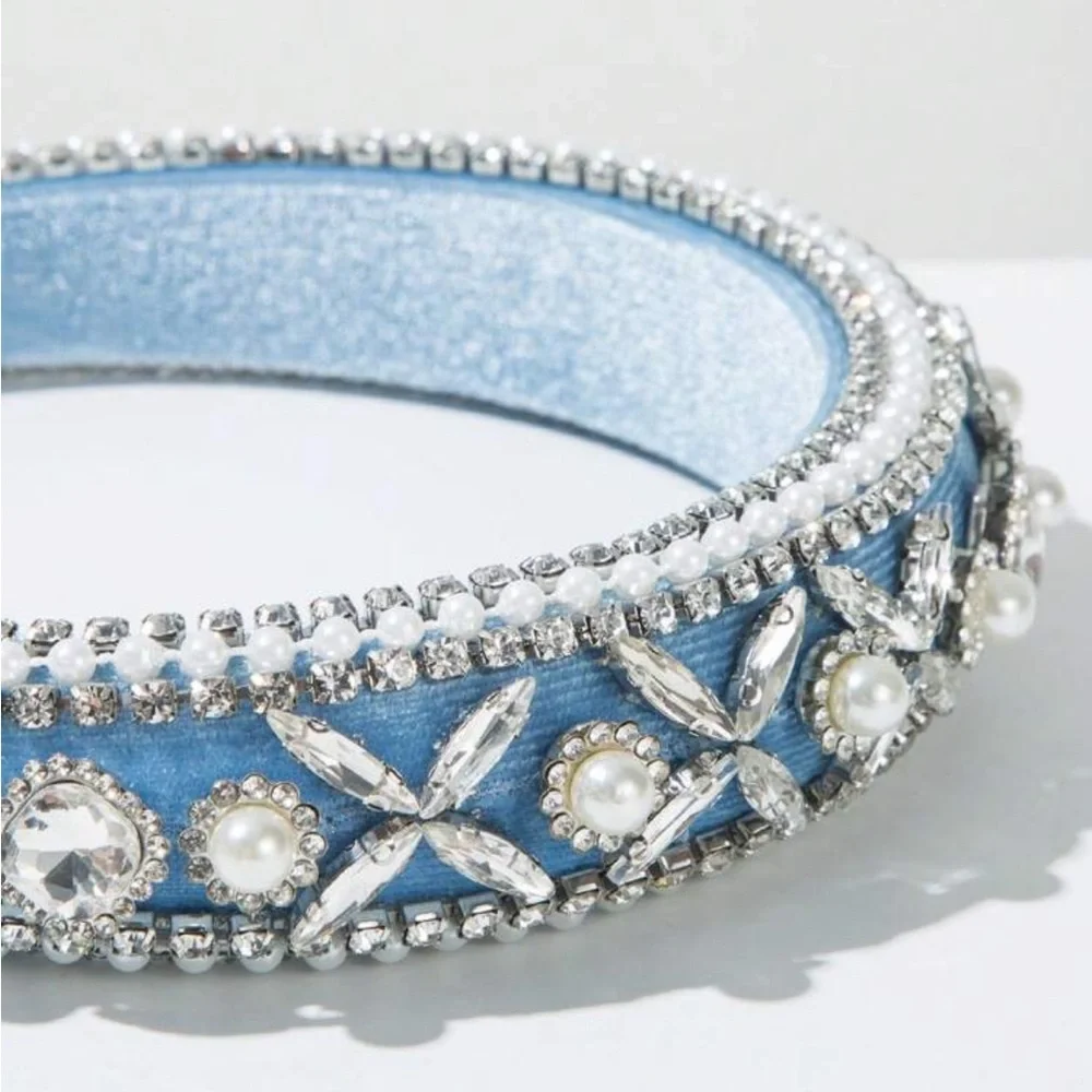 Elegant Blue and Silver Embellished Headband‎